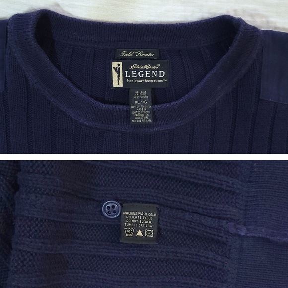Vintage Eddie Bauer Legend Field Sweater 100% Cotton Knit Navy Blue Men XL - Picture 6 of 8